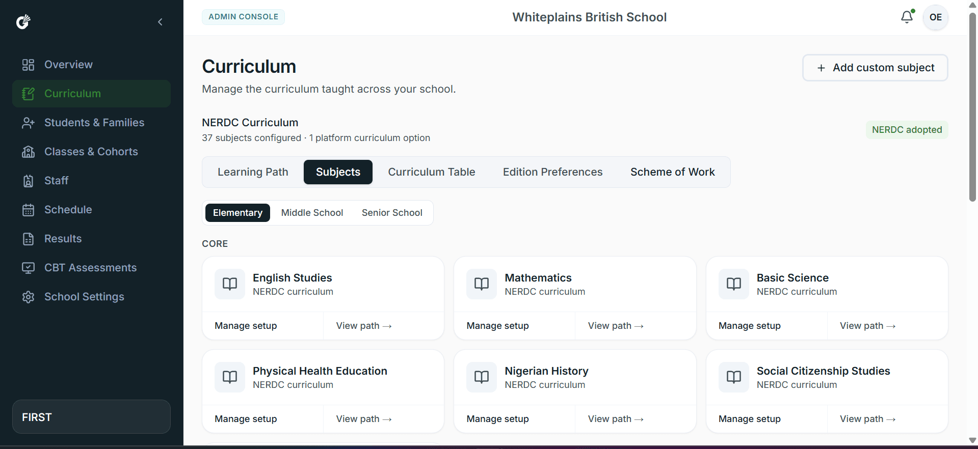 NERDC curriculum configured across subjects in Gradie